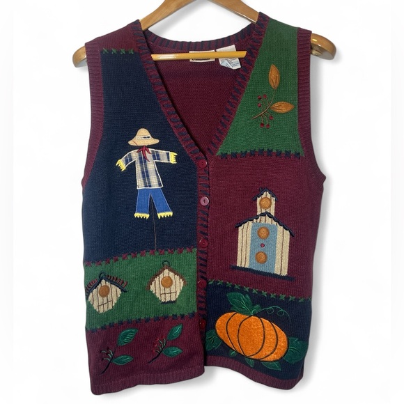 Vintage Capacity Harvest Thanksgiving Button Vest Large Pumpkin Patch‎ Halloween - Picture 1 of 6